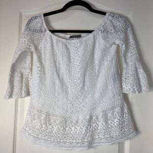 Boho Cottagecore Lace Blouse – White Crochet Lace Top 70s Style S